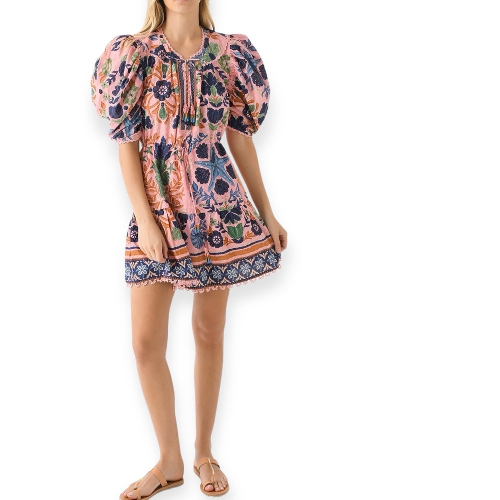 Farm Rio • Seashell Tapestry Short-Sleeve Mini Dress NWOT